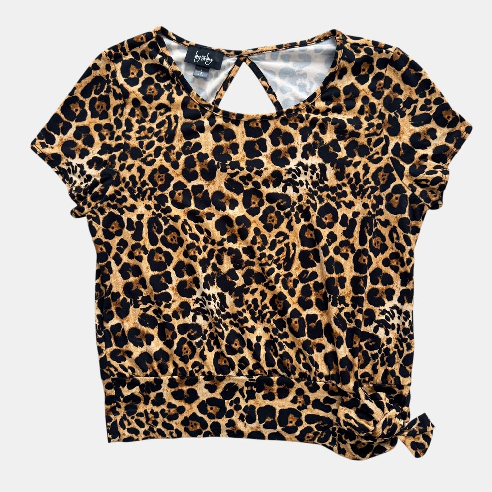 by & by Leopard Short Sleeve Side Tie Mobwife party Top Y2K USA‎ Vintage Large